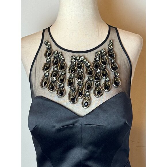 Milly New York Black Embellished Neckline Fit And Flare‎ Aviana Sateen Dress 4 - Picture 10 of 16